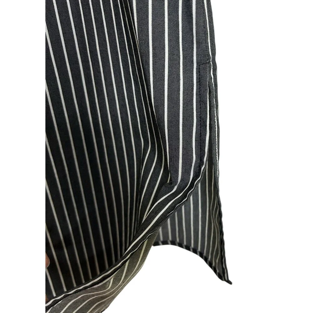 Ellen Tracy Button Front Shirt Dress Size MED Striped Sleeveless Charcoal Gray